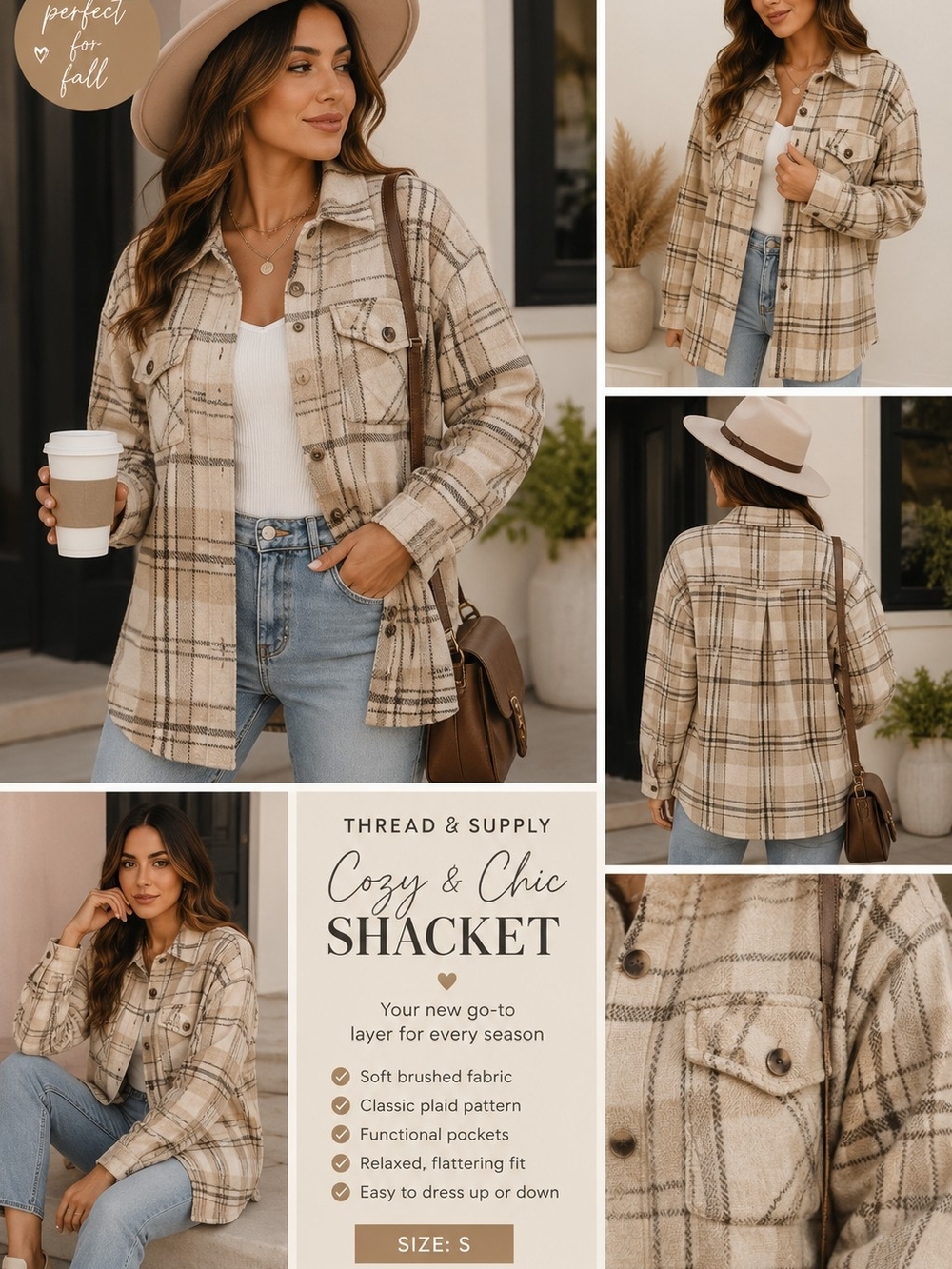 🤎✨ Thread & Supply Plaid Shacket Jacket Women's S